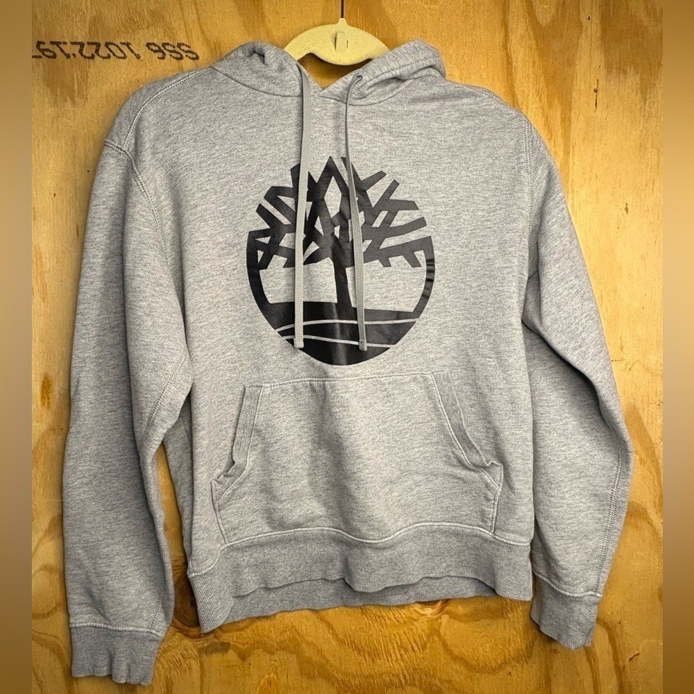 Timberland Hoodie Womens Small Petite Gray Logo Pullover‎ Sweatshirt